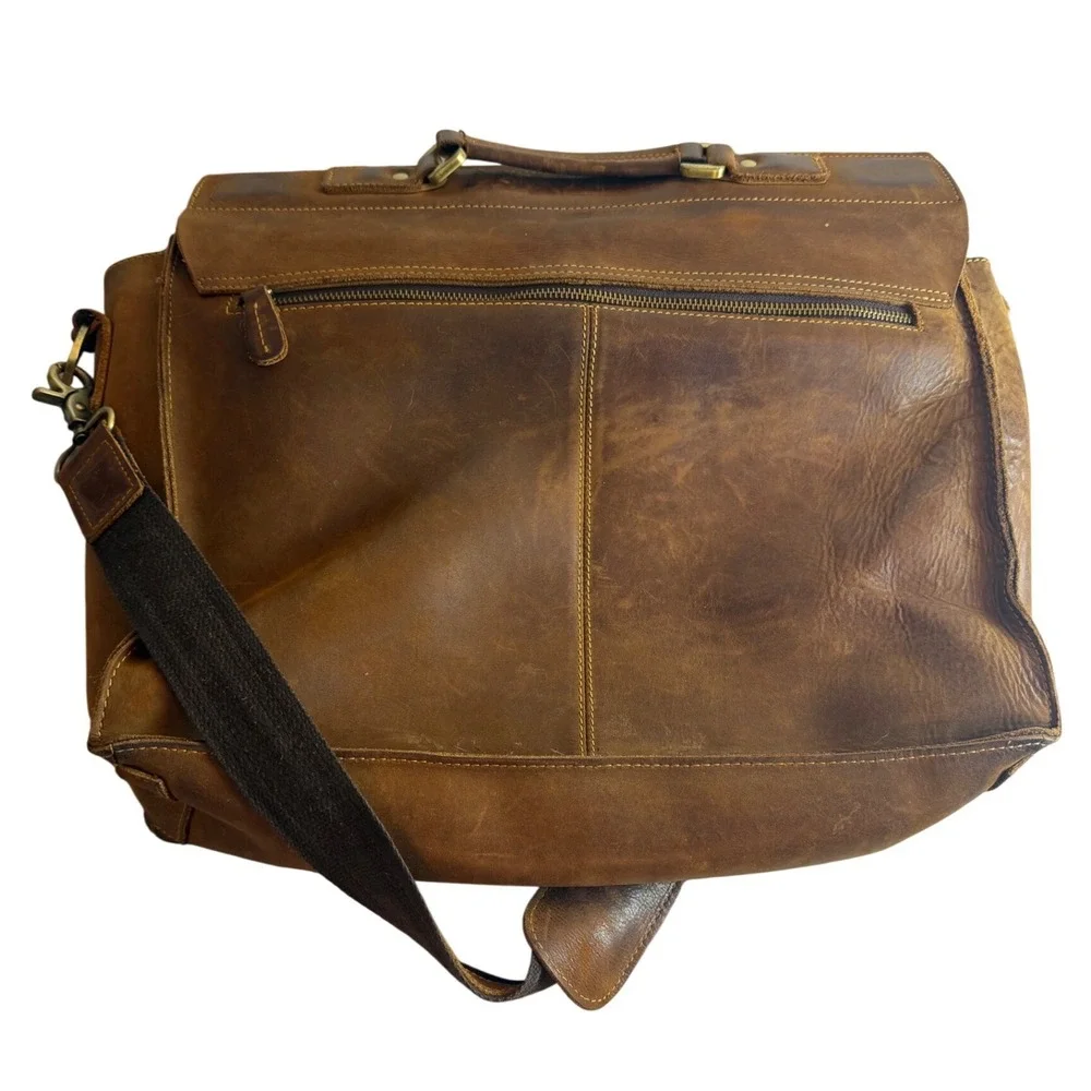 Distressed Brown Leather Messenger Bag Laptop Satchel Briefcase Crossbody Rugged